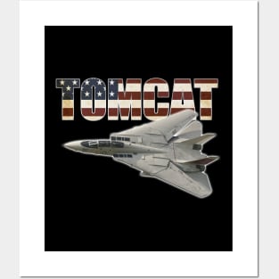 F-14 Tomcat Fighter jet US Airplane Aircraft Plane American America Flag Posters and Art